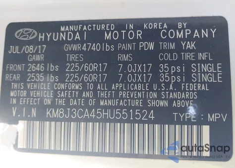 2017 Hyundai Tucson Se from USA, damaged, VIN KM8J3CA45HU551524